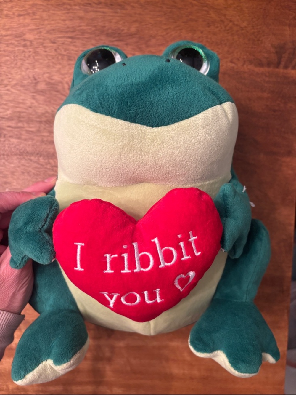 Ty Green and Cream Frog Plush Holding Red Heart